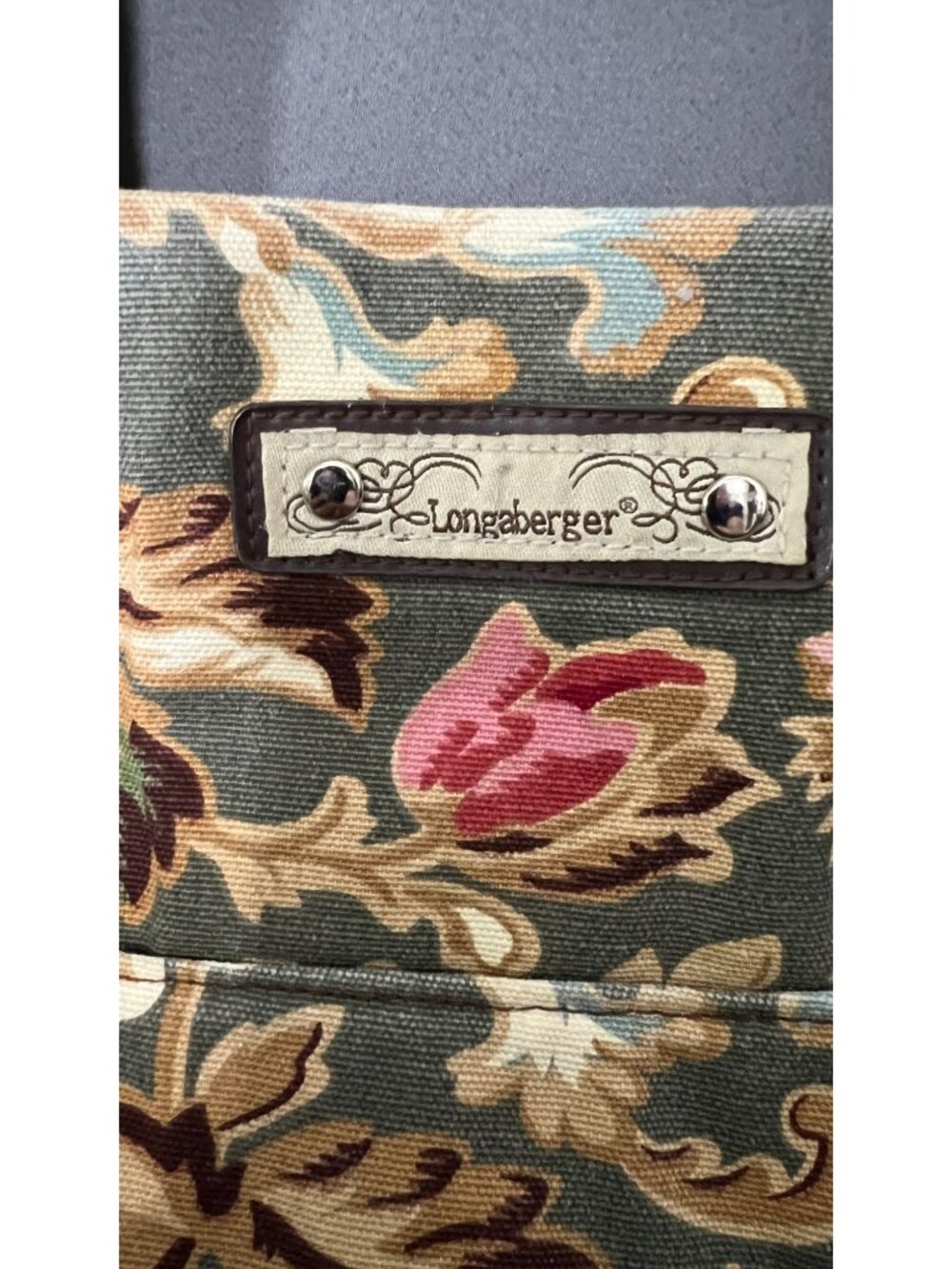 Longaberger Floral Canvas Tote Bag With Brown Accents - Homestead Collection - Picture 2 of 5